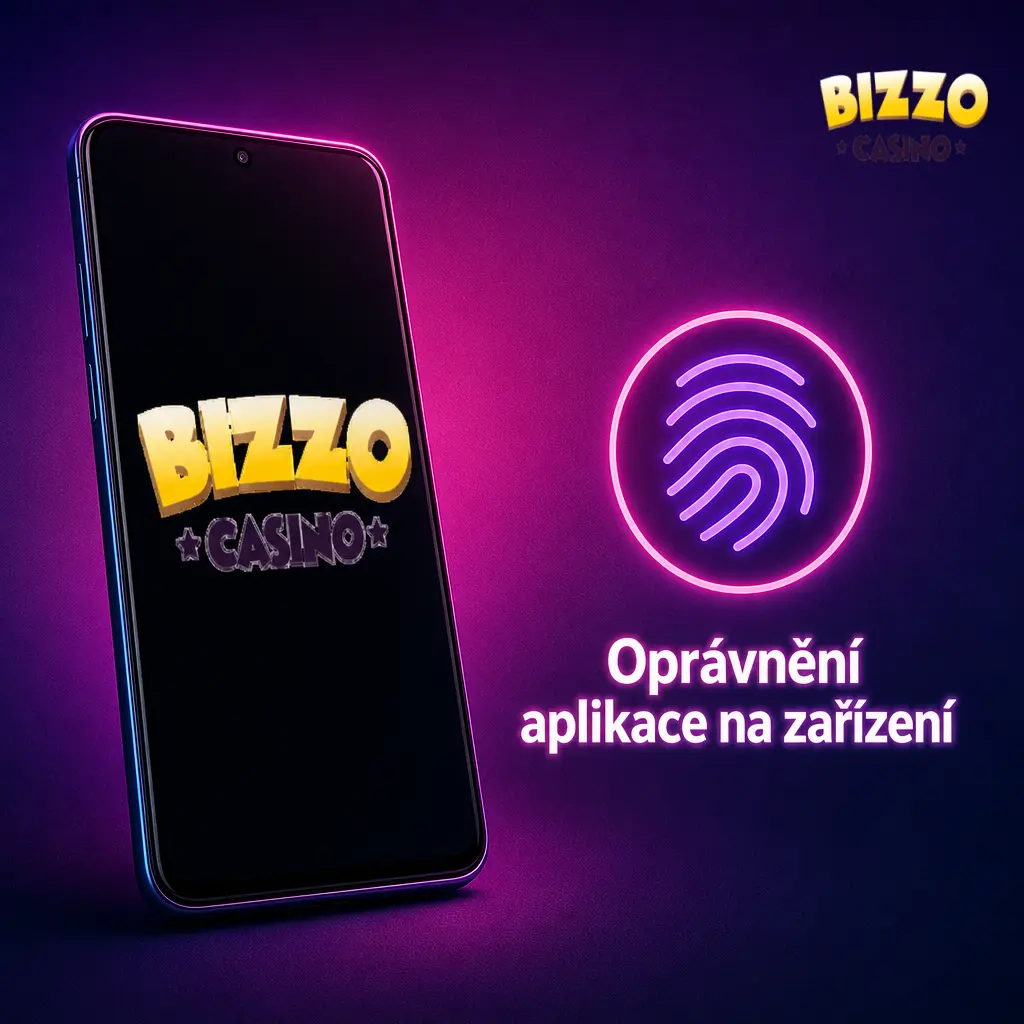 Oprávnění aplikace Bizzo Casino: přístup k internetu, fotoaparátu pro KYC, úložišti, notifikacím a biometrii